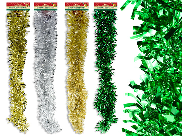 Carton of 24 6.5Ft Xmas Matte Tinsel Chunky Garland. 4In Tips. 5 Asst.Colours. H/C.