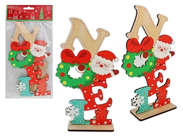 Carton of 12 9in(H) Xmas Santa Wooden Die-Cut Noel Tabletop Decor w/Stand. Pbh.