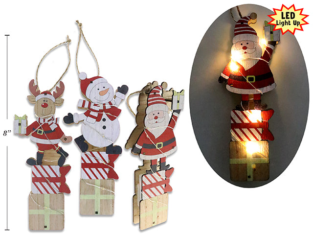 Carton of 24 Christmas Battery Operated 2 Layered Christmas Character On Gift Box Hanging Decor