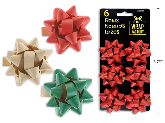 Carton of 24 6Pk 2In Xmas Matte Paper Gift Bows. 3 Asst.Colours. T.O.C.