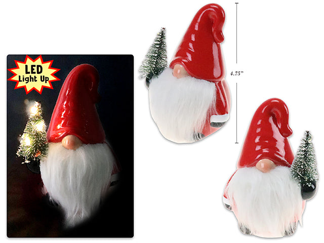 Carton of 12 4.75in x 3-5/8in Xmas B/O LED Terracotta Gnome w/ Xmas Tree. 2 Asst.Styles.