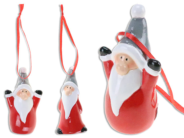 Carton of 12 Xmas Terracotta Santa / Gnome Ornament W/Ribbon Hanger. 2 Asst.Style.