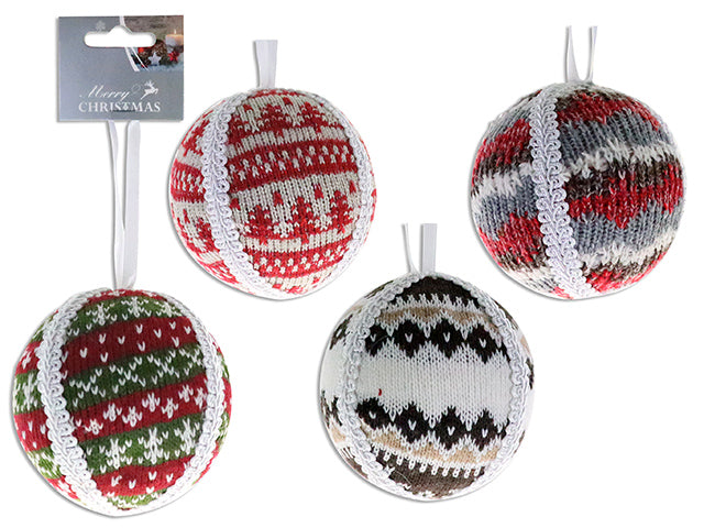 Carton of 12 4In(D) Xmas Knitted Ball Ornament. 3 Asst.Styles. H/C.