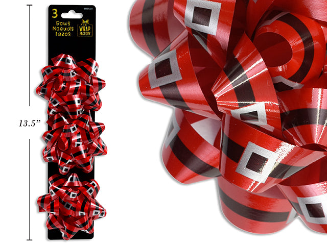 Carton of 36 3pk 4in (D) 18-Loops Santa Suit Xmas Bow 1.8cm (W) Ribbon. h/c.