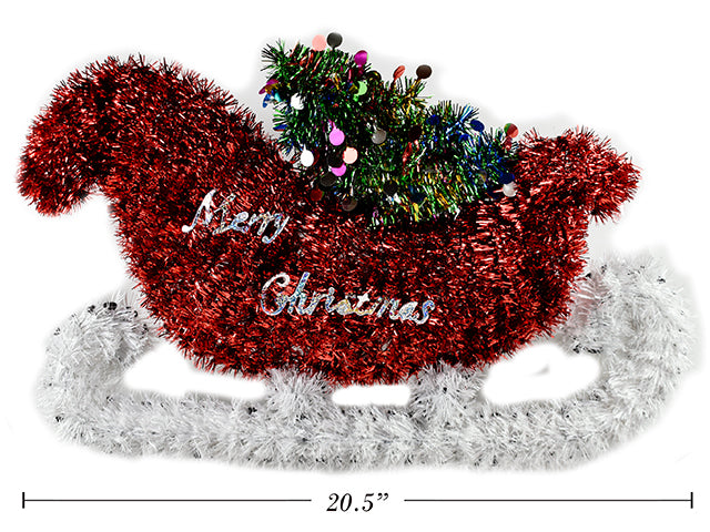 Carton of 12 20.5In X 12.5In Xmas Tinsel Sleigh Plaque W/Xmas Tree. Cht.