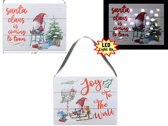 Carton of 12 Christmas Battery Operated Twinkling Effect Gnome Canvas Plaque With Satin Hanger