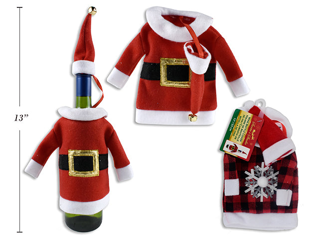 Carton of 24 13In Xmas Santa Suit Wine Bottle Cover W/Santa Hat Cht.