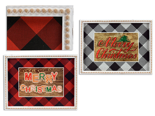 Carton of 12 15.75In X 11.75In Xmas Buffalo Plaid Mdf Beaded Frame Plaque. 2 Asst. Styles. Cht.