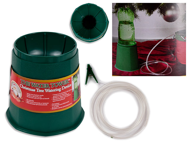 Carton of 12 6-5/8n(D) x 6-3/8in(H) Xmas Tree Self Watering Tower. Incl: 5ft Hose + Clip. Sleeve Card.