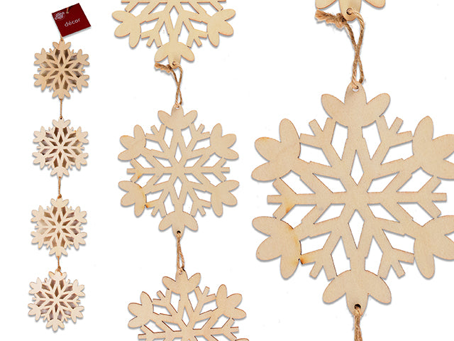 Carton of 24 34.5in Xmas Decor Your Own Wooden Die-Cut Snowflake Hanging Decor w/Jute Hanger. h/c.