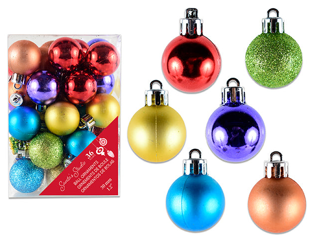 Carton of 24 36pk 30mm Glitter/Matte/Shiny Ball Ornament. PVC Box w/LBL.