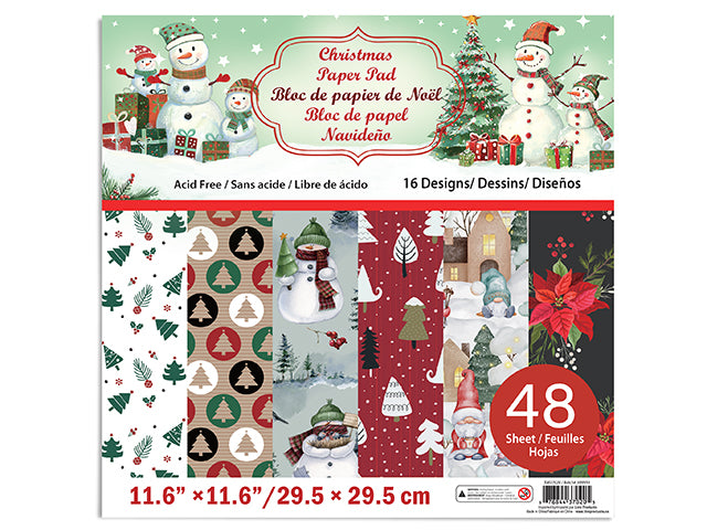 Carton of 12 48 Sheets 11.61in x 11.61in Paper Pad. 16 Assorted Designs