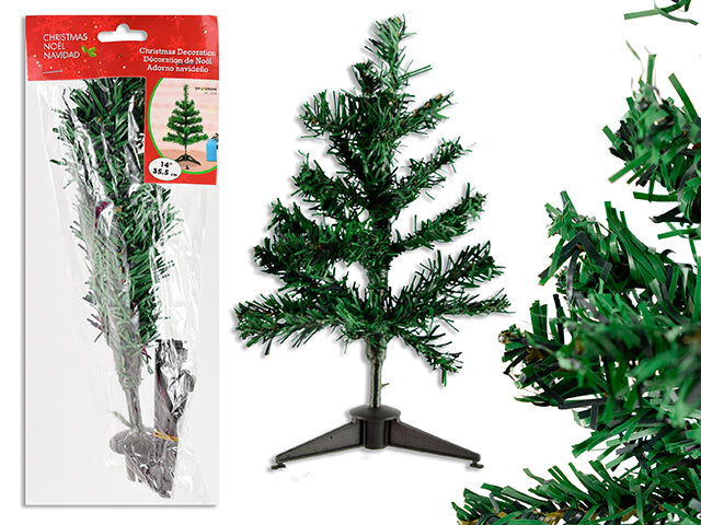 Carton of 24 13in Xmas Tree Tabletop Decor w/Plastic Stand. 25 Tips x 2cm Tip Width. Pbh.