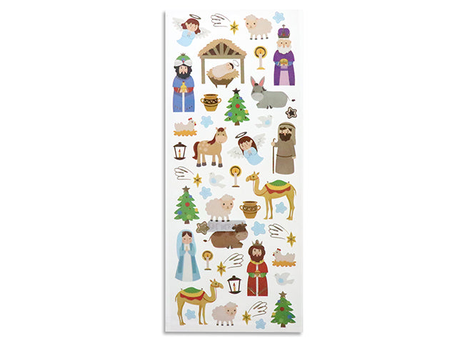 Carton of 24 Xmas Foil PVC Clear w/ Foil Nativity Sticker. Pbh.