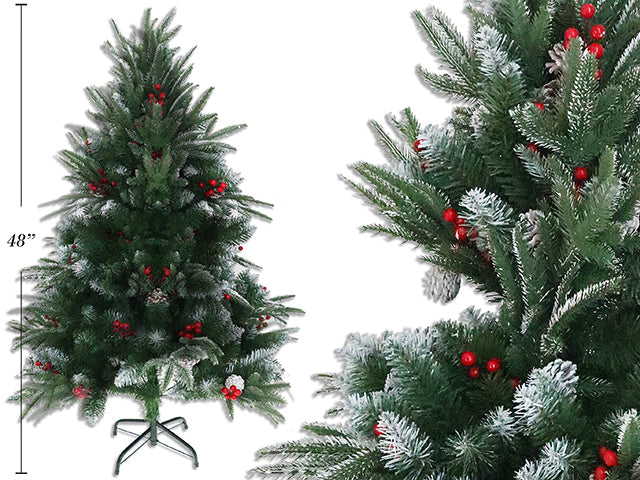 Carton of 2 4ft PVC Heavy Flocking Xmas Tree w/Pine + Holly Berry. 350 Tips x 7cm Tip Width. White Box w/LBL.