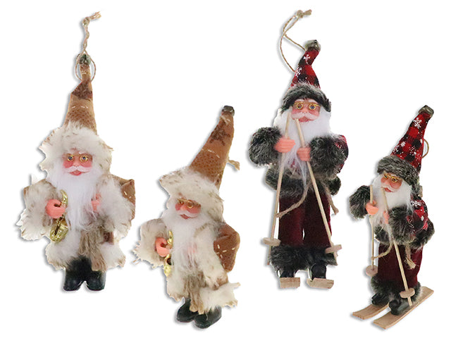 Carton of 12 9.25in x 3.94in Xmas Santa Character Tabletop Decoration w/Jingle Bell Santa Hat. 2 Asst. Cht