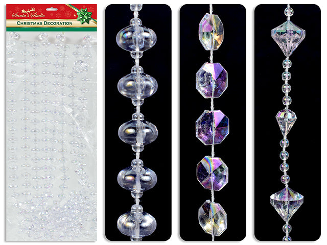 Carton of 24 9ft Xmas Iridescent Crystal Garland. 3 Asst. Pbh.