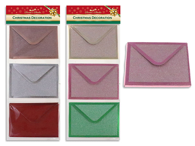 Carton of 24 3pk 4.53in x 3.31in Xmas Engraved Glitter Gift Card Holder w/Foil Border.3 Asst./pk. 2 Asst. Pbh.