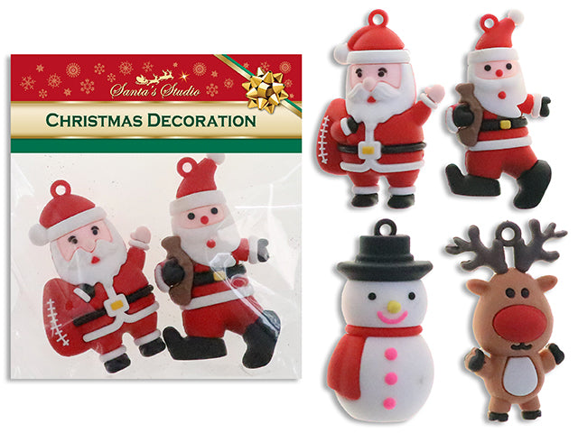 Carton of 24 2pk Xmas PVC Pendant / Key Chain Togle Character. 3 Asst: Reindeer/Santa/Snowman. Cht.