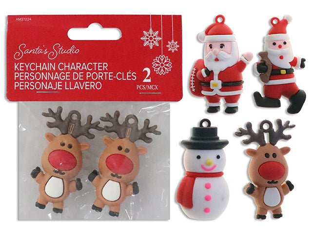 Carton of 24 2pk Xmas PVC Pendant / Key Chain Togle Character. 3 Asst: Reindeer/Santa/Snowman. Cht.