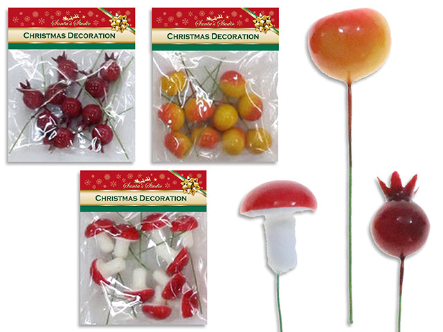 Carton of 24 10pk Xmas Decorative Pick. 3 Asst.Styles. Pbh.