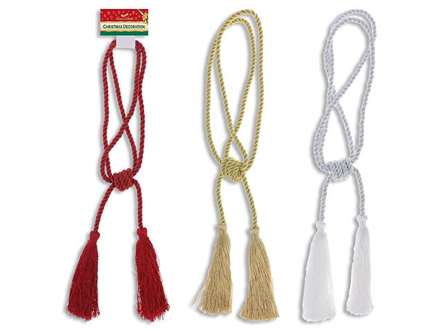 Carton of 24 Xmas 3-Cord Twisted Rope with Tassels. 3 Asst.: Red/ Gold/ White. h/c.