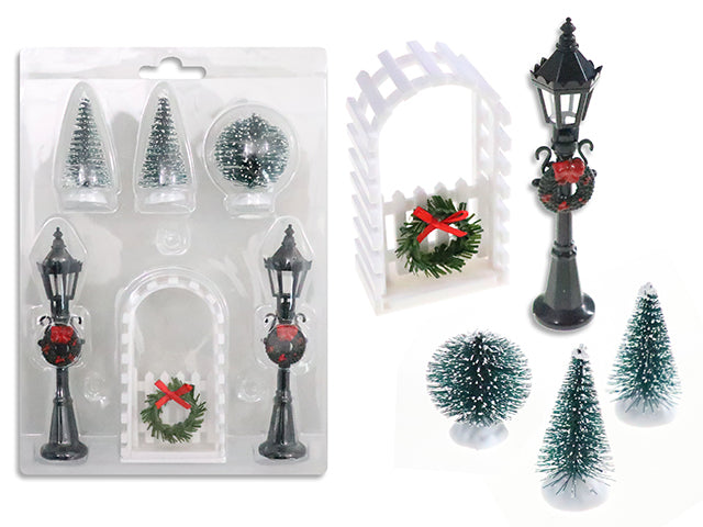 Carton of 12 Set/6 Xmas Diorama Street Scene Decoration Kit. Clam Shell.