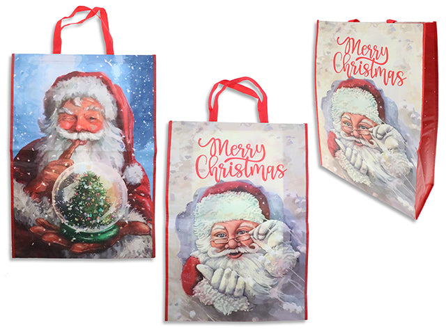 Carton of 12 27.5inx19.4in Xmas Coated Jumbo Vintage Santa Non- Woven Bag w/Coloured Piping.7in Gusset.2 Asst.Cht.