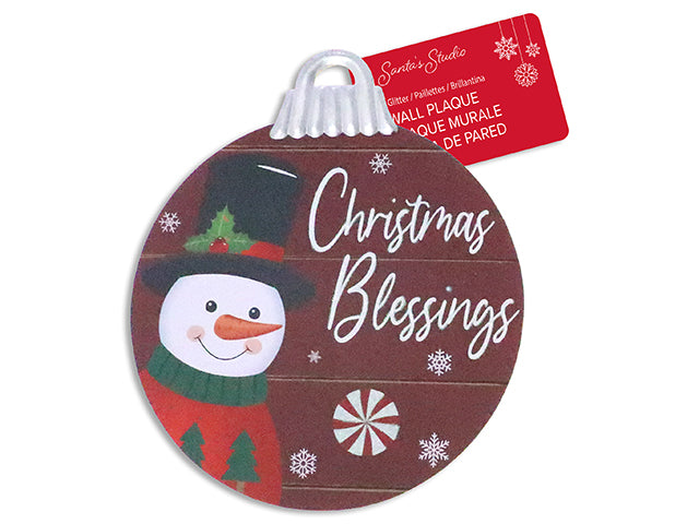 Carton of 24 10-1/4in Xmas Die-Cut MDF Glitter Ornament w/ Glavanized Metal Topper Wall Plaque. Cht.