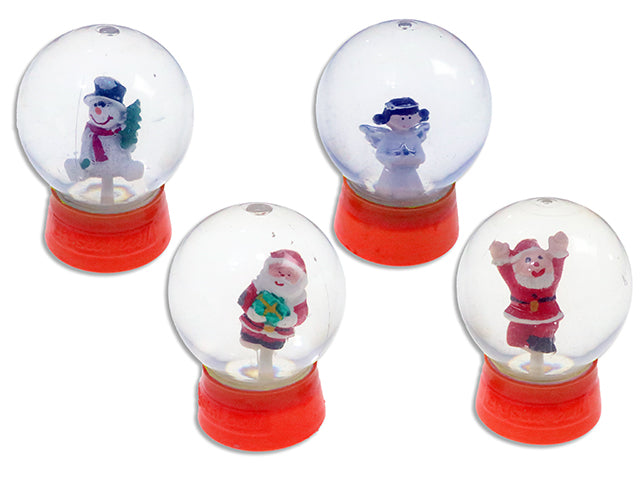 Carton of 24 4-3/8in Xmas Polyresin Water Globe w/Plastic Base. 75mm Globe. 4 Asst.Styles. Colour Label.