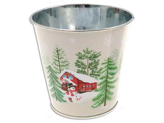 Carton of 24 5-1/8in(TD) x 4.5in(H) Xmas Matte Vinatge Galvanized Round Metal Bucket.