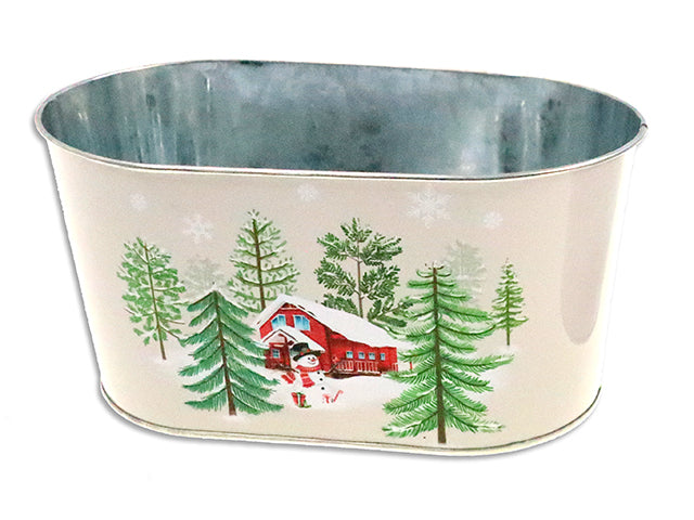 Carton of 24 3.75in(H) Xmas Matte Vinatge Galvanized Oblong Metal Bucket.