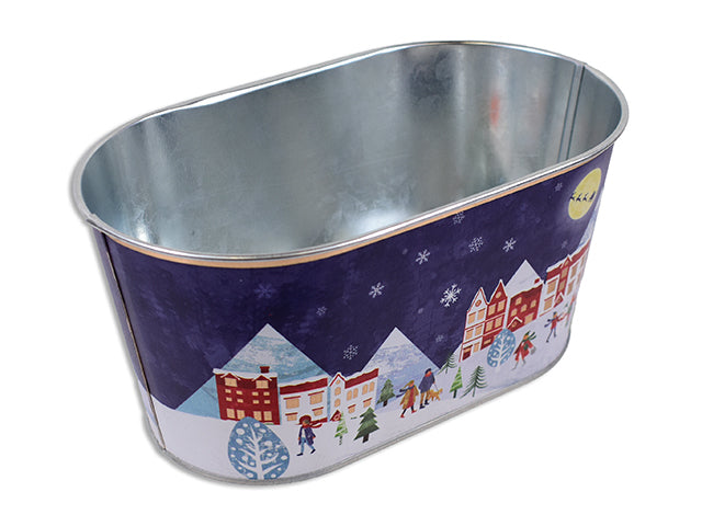 Carton of 24 3.75in(H) Xmas Matte Rose Gold Winter Wonderland Oblong Metal Bucket.