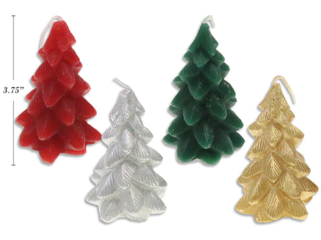 Carton of 24 3-3/4in(H) x 2-3/8in(L) Xmas Glitter Metallic Die-Cut Tree Candle. 4 Asst.Colours.