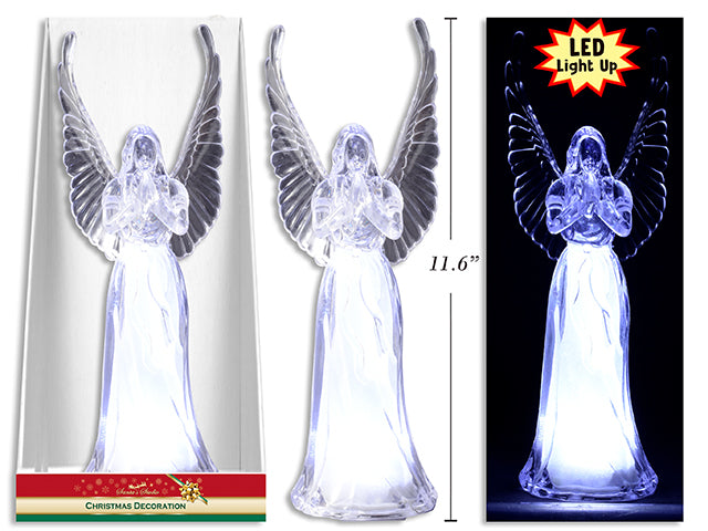 Carton of 8 11.61in x 4.33in B/O LED Xmas Clear Angel Tabletop Decoration. Try-Me. Window White Box.