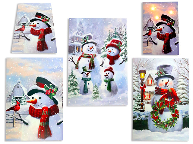 Carton of 12 23-5/8in x 15.75in B/O 3-LED Xmas Vintage Snowman Canvas Painting. 3 Asst. Shrink Wrap.