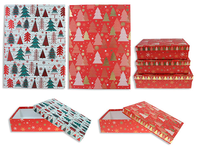 Carton of 24 Set/3 Foil Xmas Tree Gift Box Set. 2 Asst.