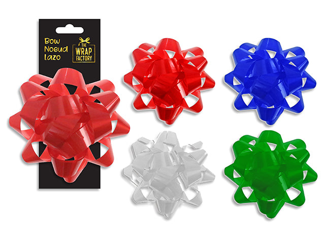 Carton of 24 8in 18-Loop Xmas Jumbo Lacquer Gift Bow. 35mm(W) Ribbon. 4 Asst.Colours. Toc.