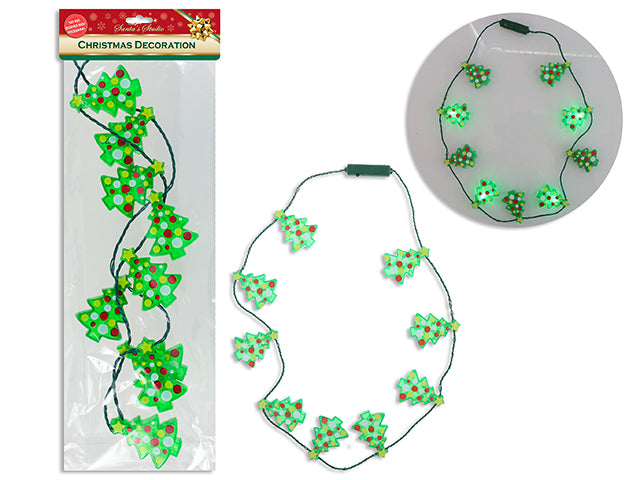 Carton of 12 39in B/O 9-LED 3D Die-Cut Xmas Tree Necklace. 3 Functions. Try-Me Pbh.