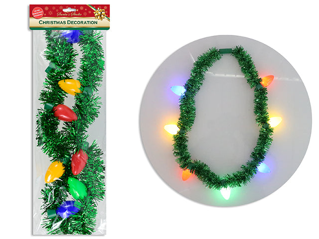 Carton of 12 40in B/O 7-LED Jumbo Light Bulb Tinsel Necklace. 3 Functions. Try-Me Pbh.