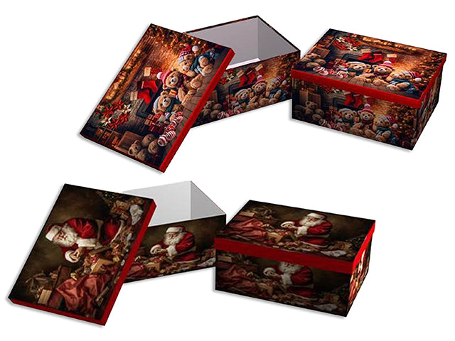 Carton of 4 Set/10 Xmas Printed Rectangle Gift Box. 10 Asst.Sizes. 2 Asst.Styles.