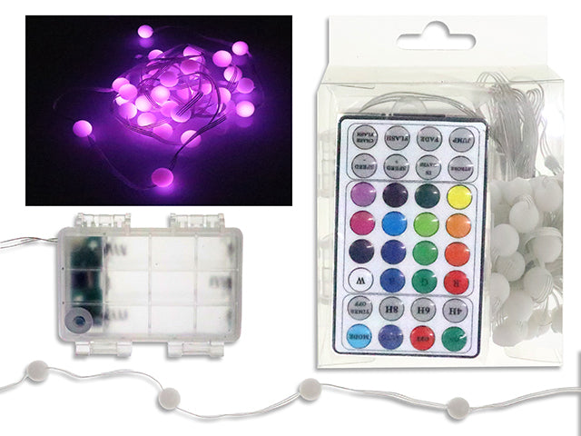 Carton of 12 50pk 317in B/O Micro-RGB LED Xmas Mini Ball Stringlights w/Remote + Timer.