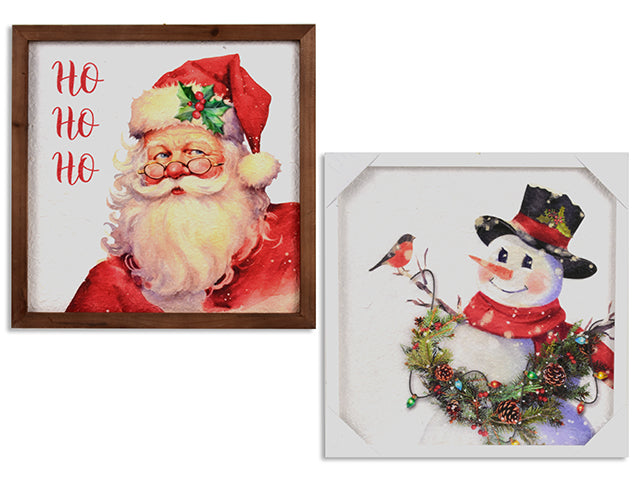 Carton of 12 15.75in x 15.75in Printed Textured Paper Vintage Framed Wall Art. 2 Asst: Santa / Snowman.