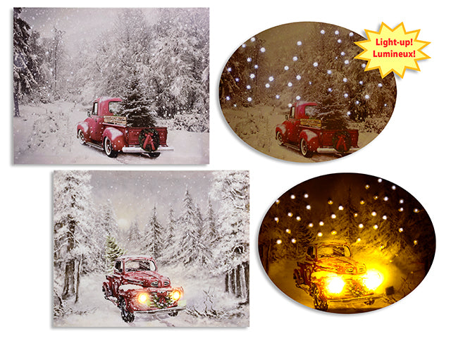 Carton of 12 15.75in x 19.7in B/O LED Fiber Optic Twinkling Vintage Car Scene Hanging Wall Art. 2 Asst.