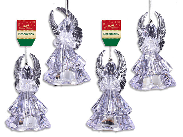 Carton of 24 4.13in Xmas B/O Flashing Angel Ornament w/Tinsel Hanger. 4 Asst.Styles. h/c.