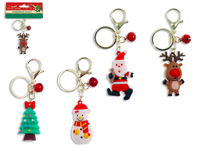 Carton of 24 Xmas TPR Character Keychain w/Jingle Bell. 4 Asst.Styles. h/c.