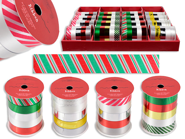 Carton of 20 40ft x 19mm Xmas 5 End Ribbon in Dsp. 4 Asst. 20/Dsp. LBL.