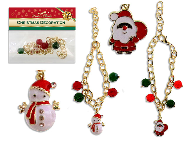 Carton of 24 4-3/8in Xmas Adjustable Chain Bracelet w/ Metal Pendant. 2 Asst. Polybag w/Col.Insert.