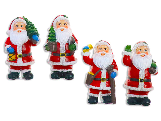 Carton of 24 3-7/8in Xmas Polyresin Santa Decoration. 4 Asst. 24pcs/Eggcrate Tray.