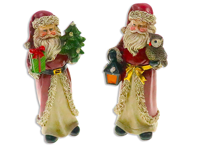 Carton of 12 5-3/4in Xmas Polyresin Vintage Santa Caroller. 2 Asst.Styles. 12pcs/Eggcrate Tray.